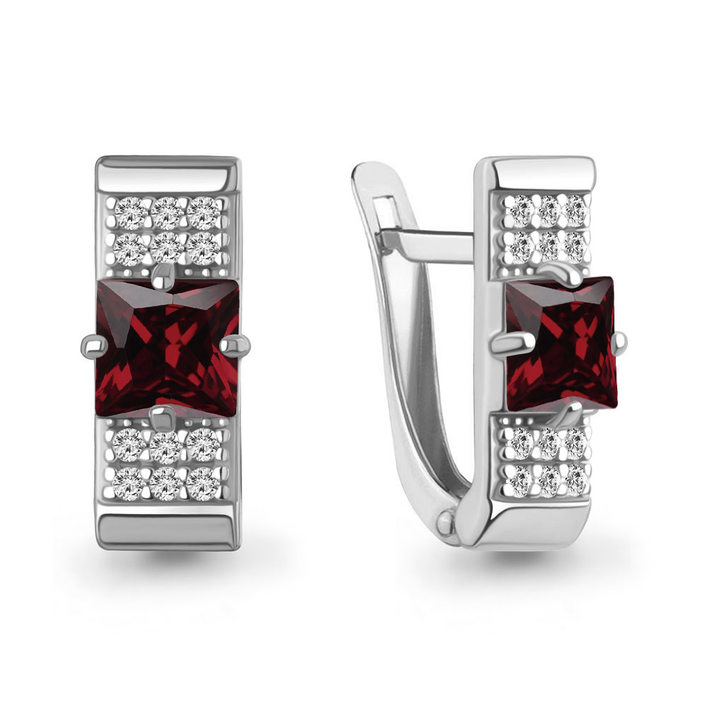 4961403А Серьги из Серебра с гранатами, фианитами