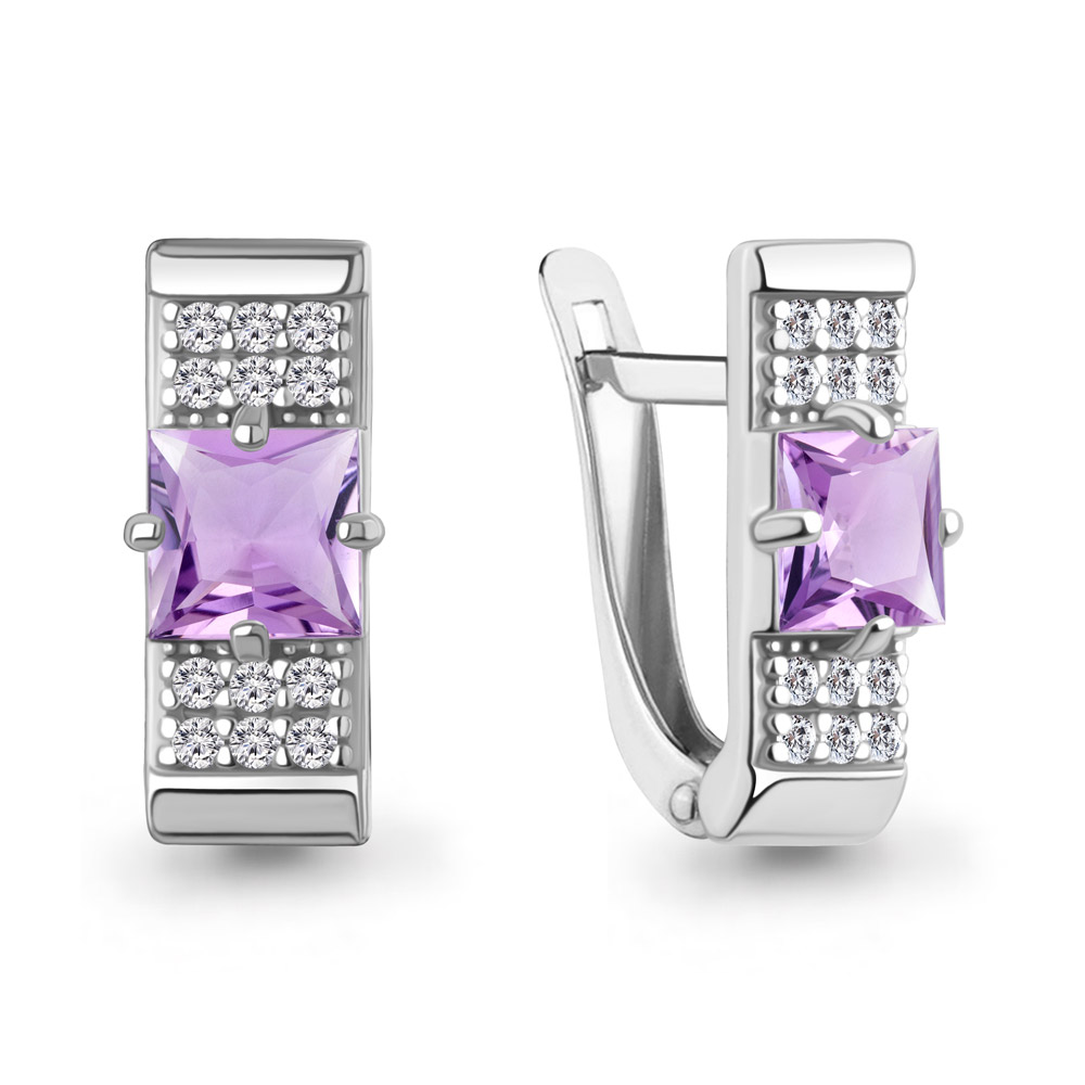 4961404А Серьги из Серебра с аметистами, фианитами