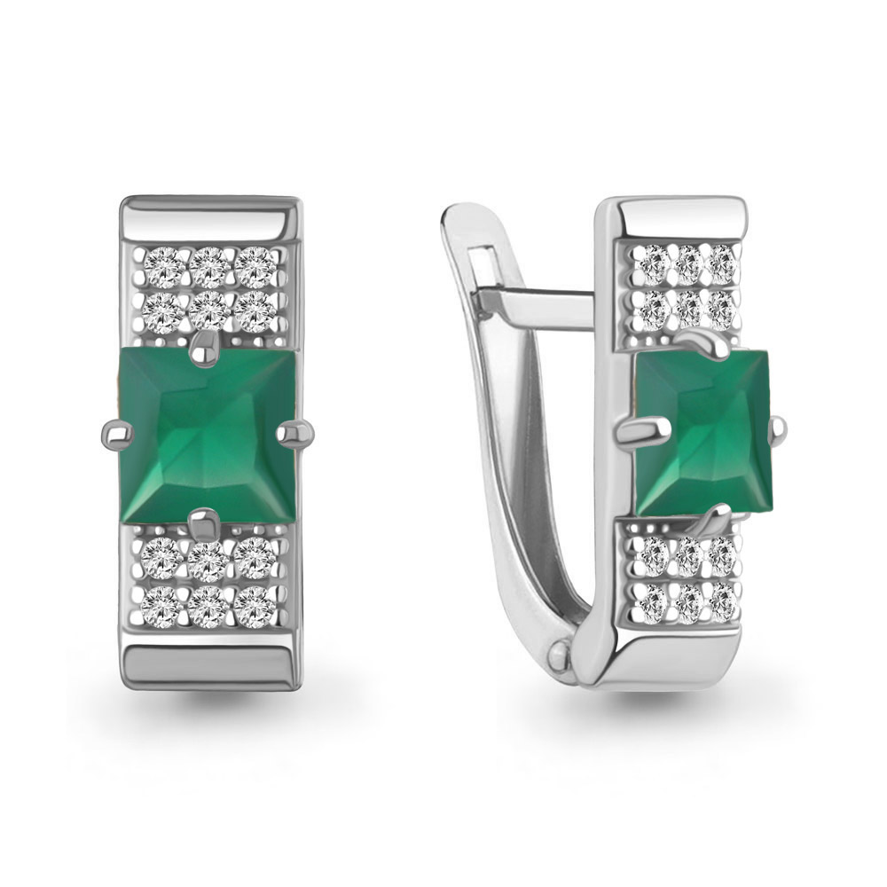 4961409А Серьги из Серебра с агатами, фианитами