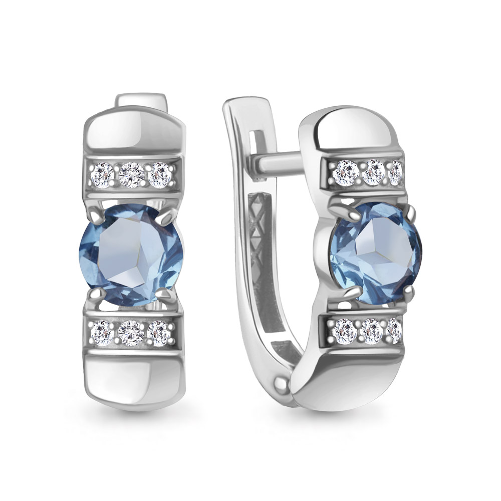4961905А Серьги из Серебра с топазами свисс блю, фианитами
