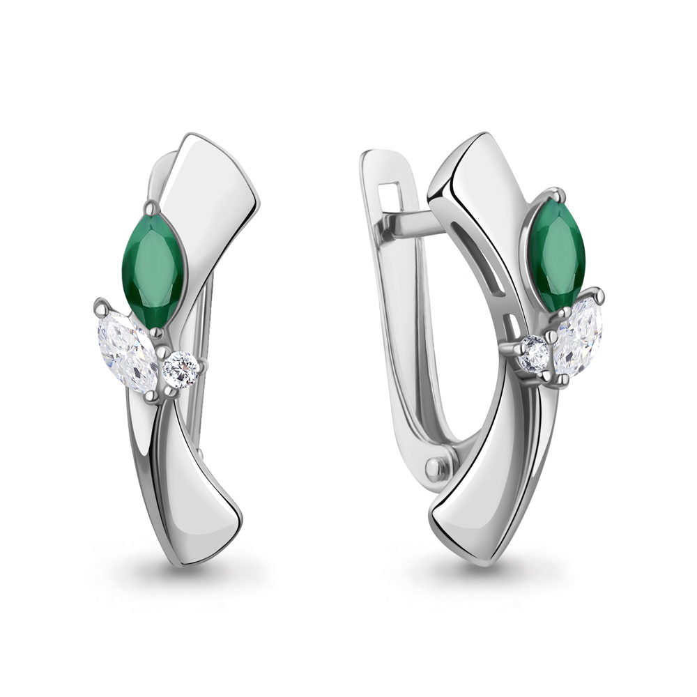 4963109А Серьги из Серебра с агатами, фианитами