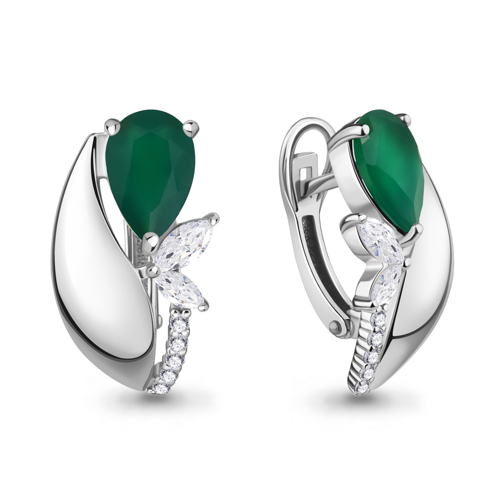 4963909А Серьги из Серебра с агатами, фианитами