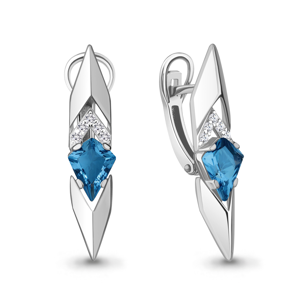 4964893А Серьги из Серебра с нанотопазами лондон, фианитами