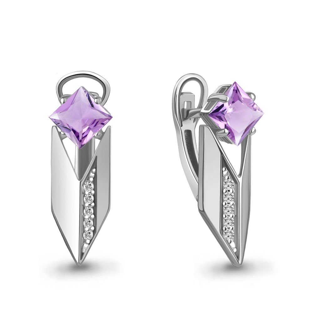 4964904А Серьги из Серебра с аметистами, фианитами