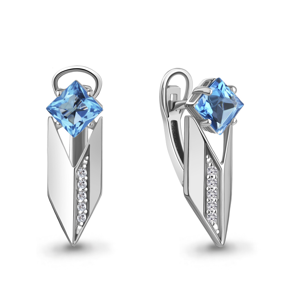 4964905А Серьги из Серебра с топазами свисс блю, фианитами