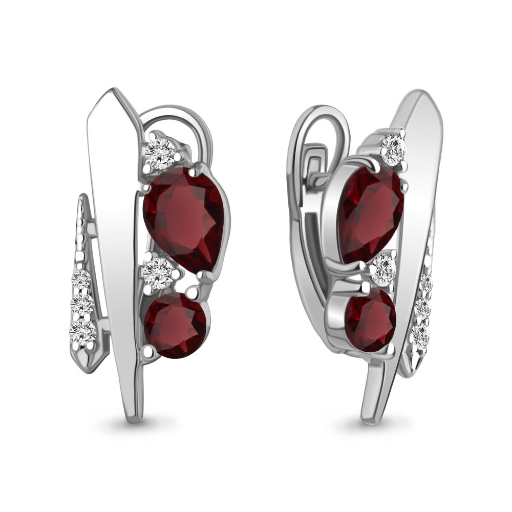 4965003А Серьги из Серебра с гранатами, фианитами