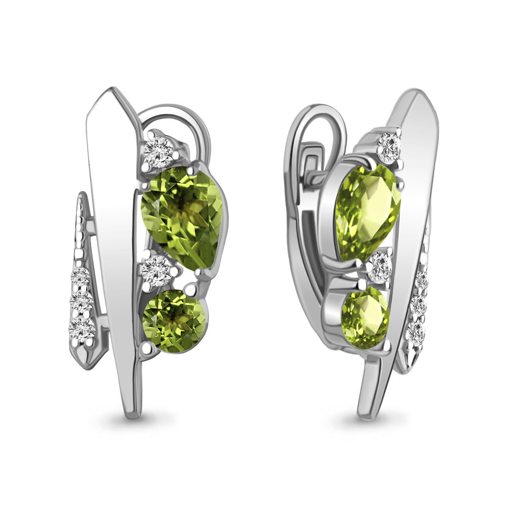 4965007А Серьги из Серебра с фианитами, хризолитами