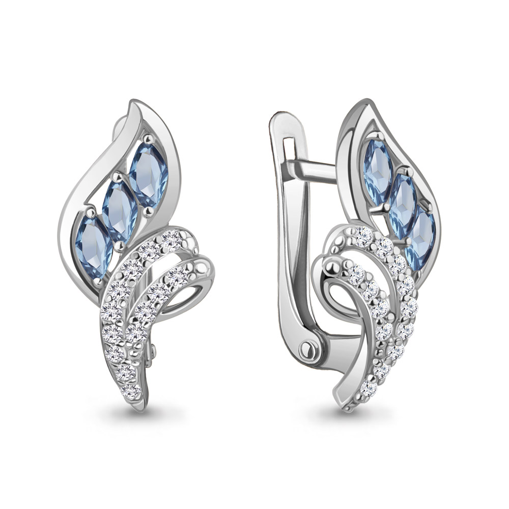 4967505А Серьги из Серебра с топазами свисс блю, фианитами