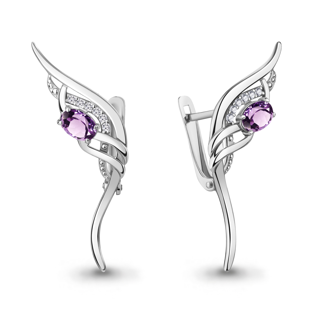 4967704А Серьги из Серебра с аметистами, фианитами