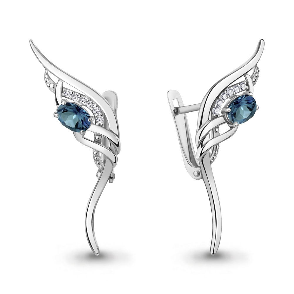 4967708А Серьги из Серебра с топазами лондон блю, фианитами