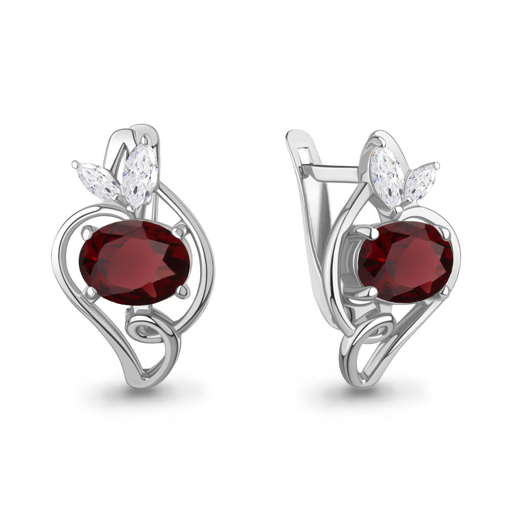 4968003 Серьги из Серебра с гранатами, фианитами