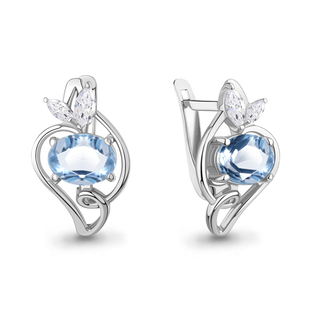 4968005 Серьги из Серебра с топазами свисс блю, фианитами