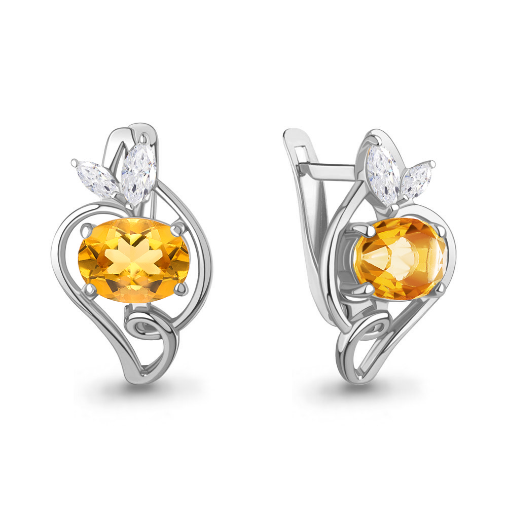 4968006 Серьги из Серебра с фианитами, цитринами