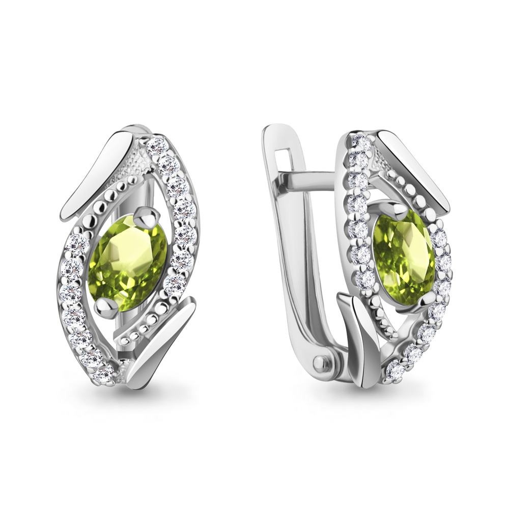 4968807А Серьги из Серебра с фианитами, хризолитами