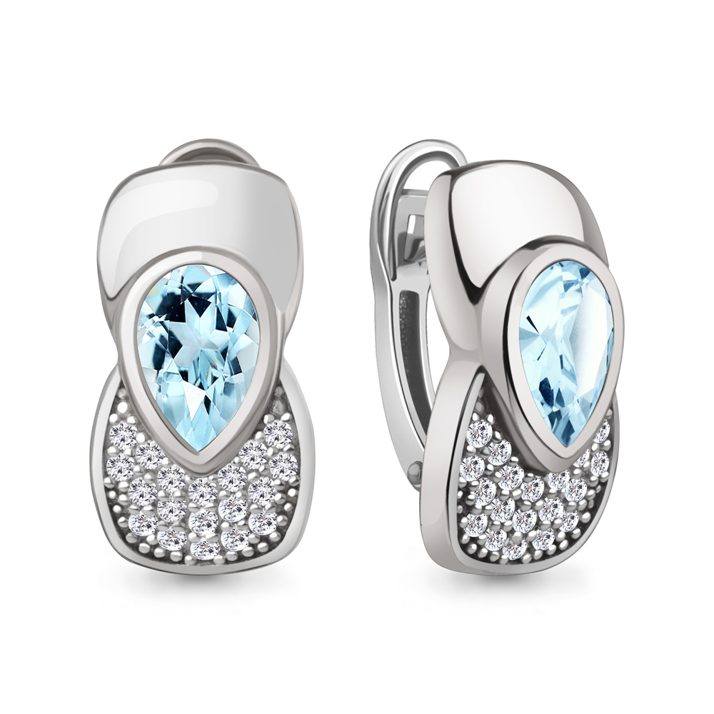 4969302А Серьги из Серебра с топазами скай блю, фианитами
