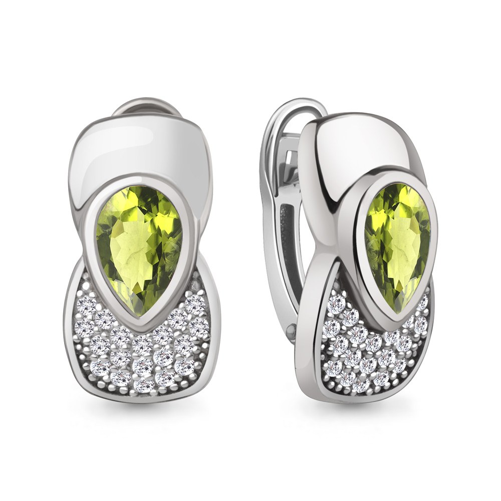 4969307А Серьги из Серебра с фианитами, хризолитами