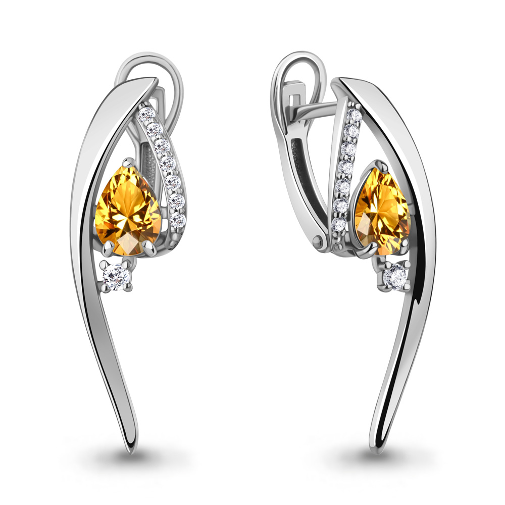 4969406А Серьги из Серебра с фианитами, цитринами