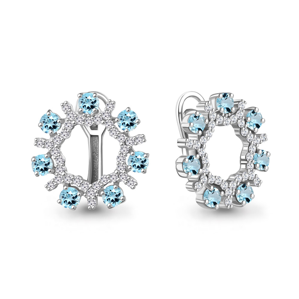 4969502А Серьги из Серебра с топазами скай блю, фианитами