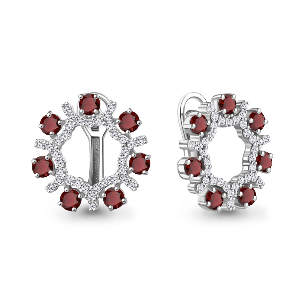 4969503А Серьги из Серебра с гранатами, фианитами