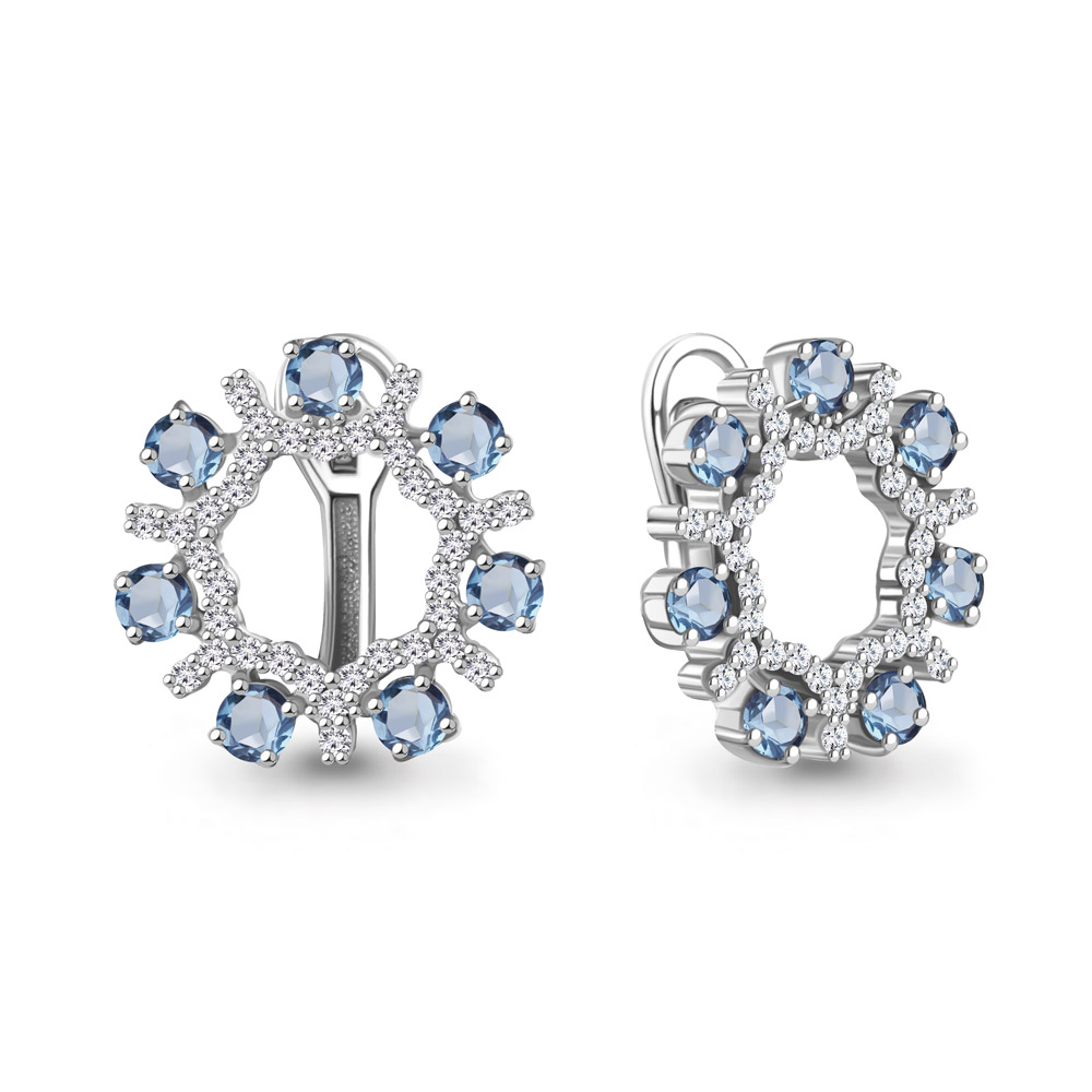 4969505А Серьги из Серебра с топазами свисс блю, фианитами