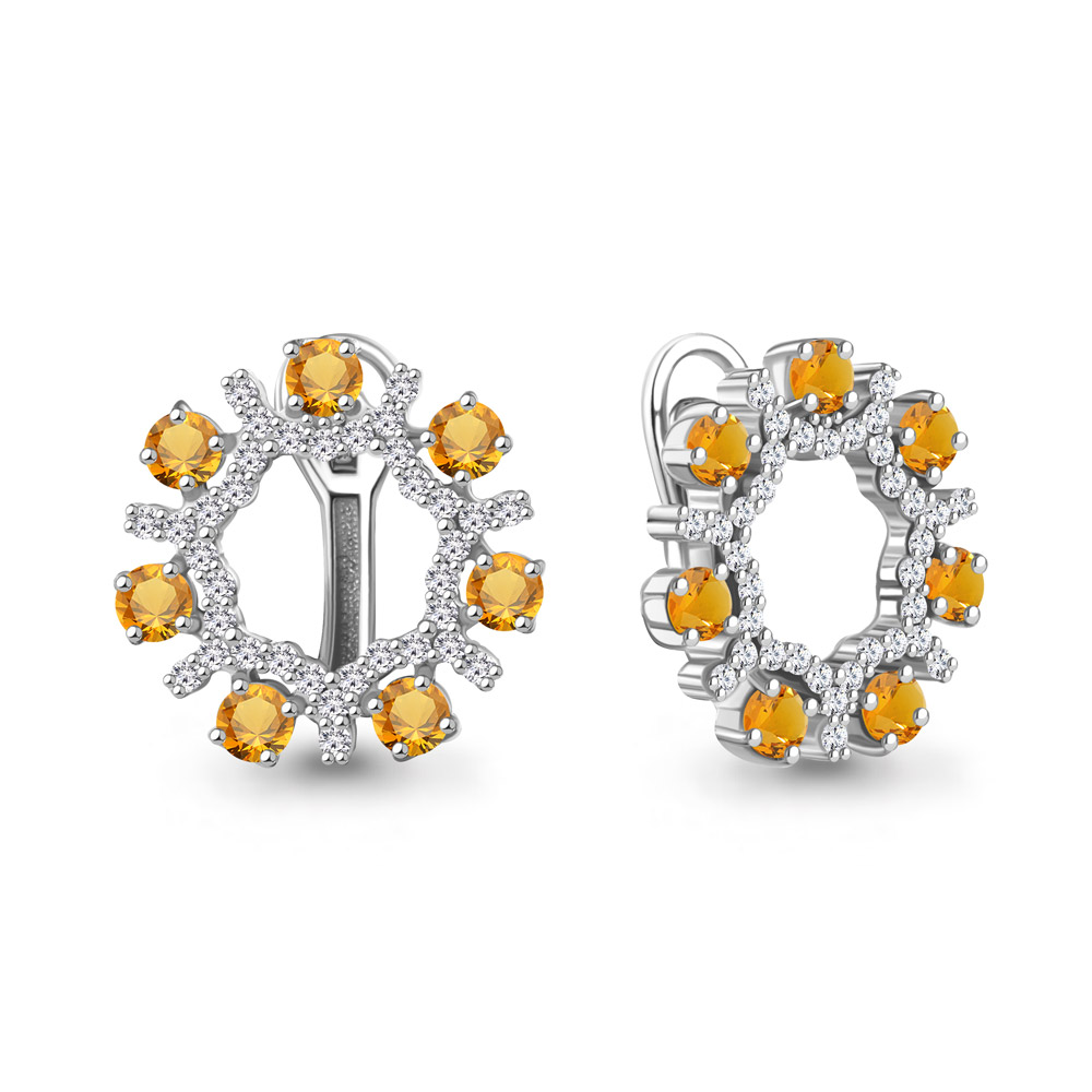 4969506А Серьги из Серебра с фианитами, цитринами
