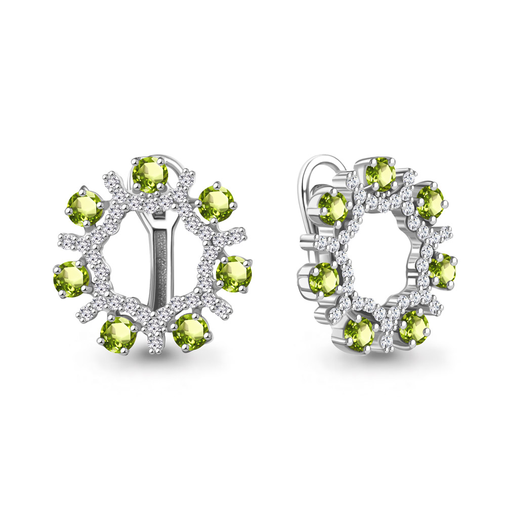 4969507А Серьги из Серебра с фианитами, хризолитами