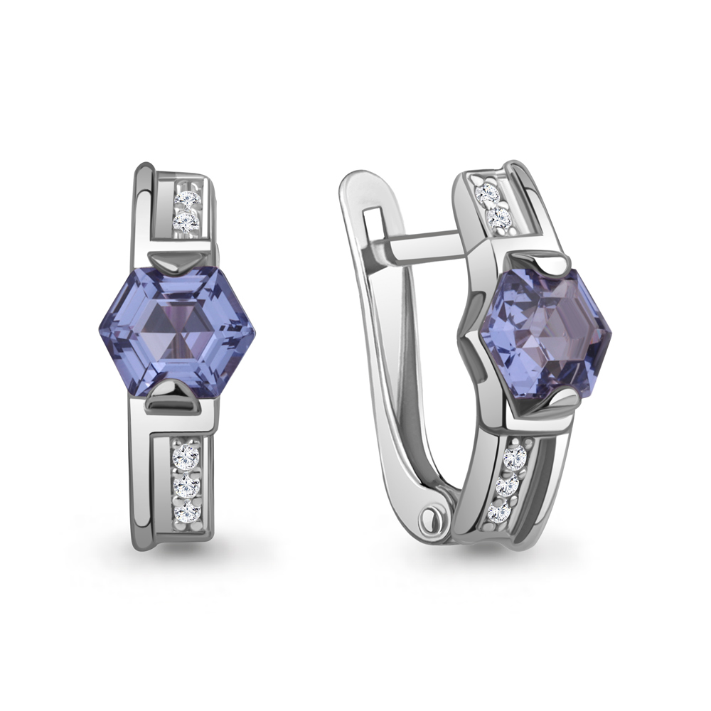 49698603А Серьги из Серебра с нанотанзанитами иск., фианитами