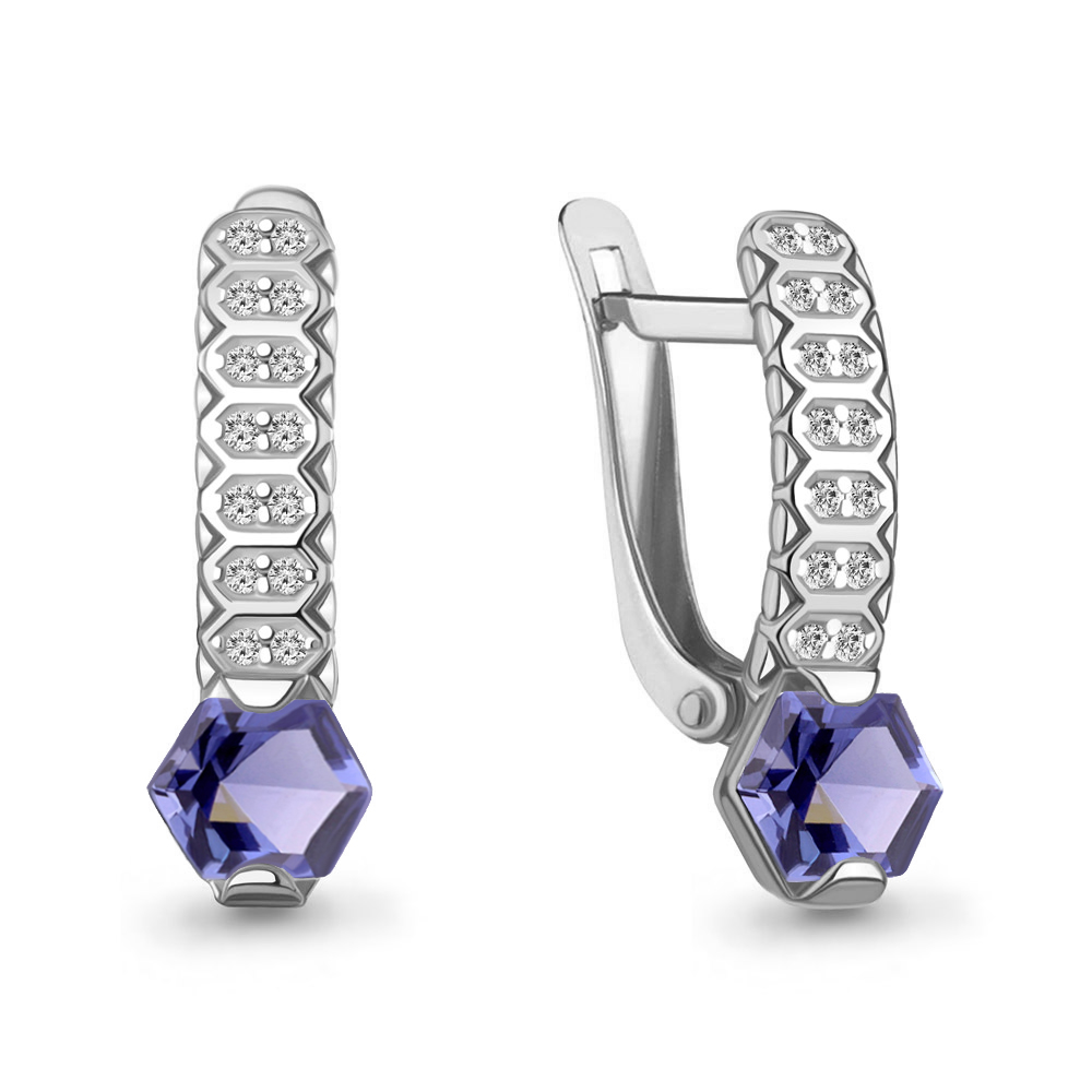 49699603А Серьги из Серебра с нанотанзанитами иск., фианитами
