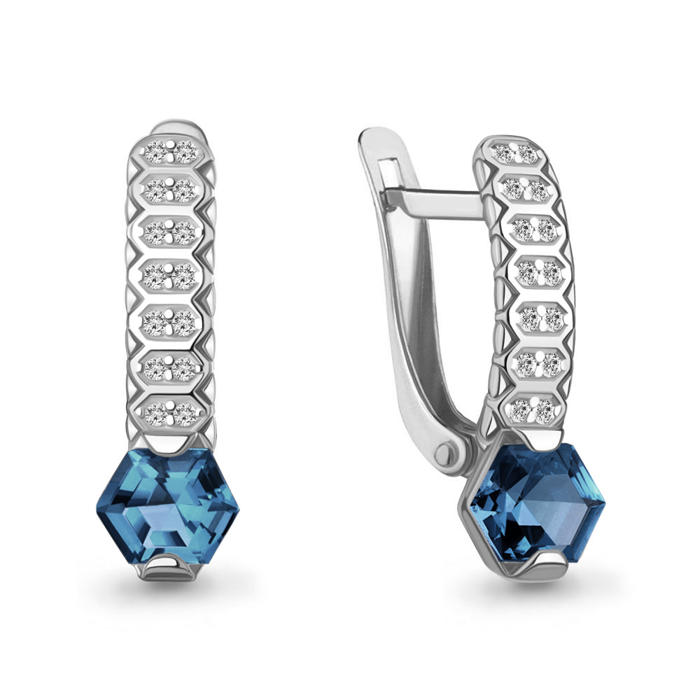 4969993А Серьги из Серебра с нанотопазами лондон, фианитами