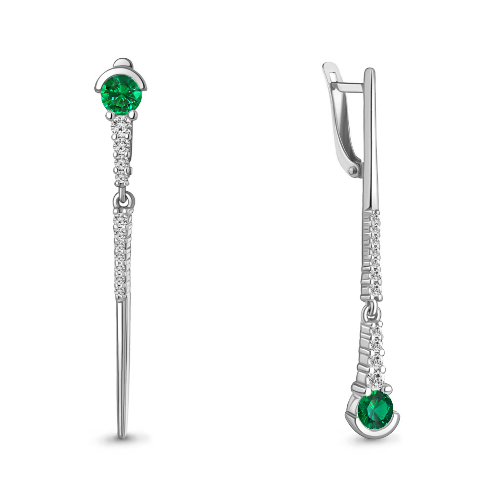 49738АГ Серьги из Серебра с наноизумрудами, фианитами