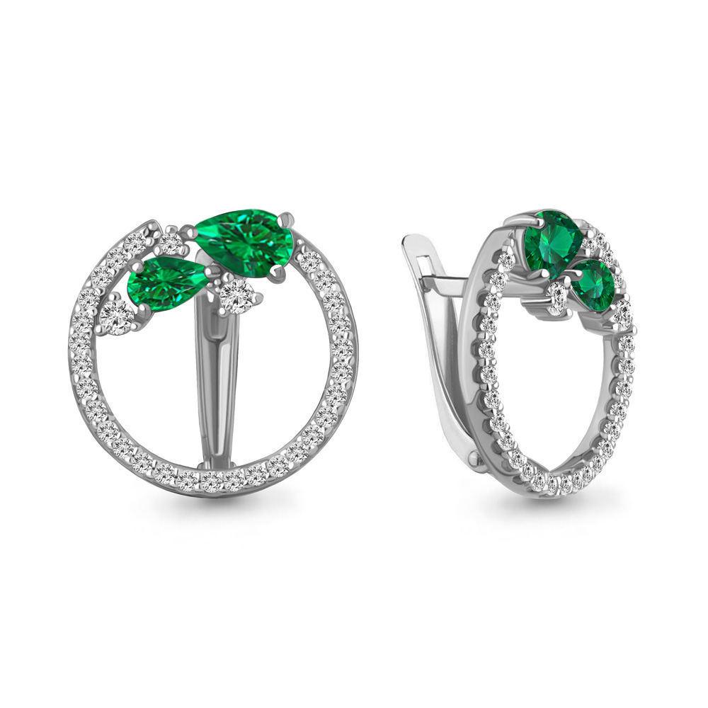 49742АГ Серьги из Серебра с наноизумрудами, фианитами