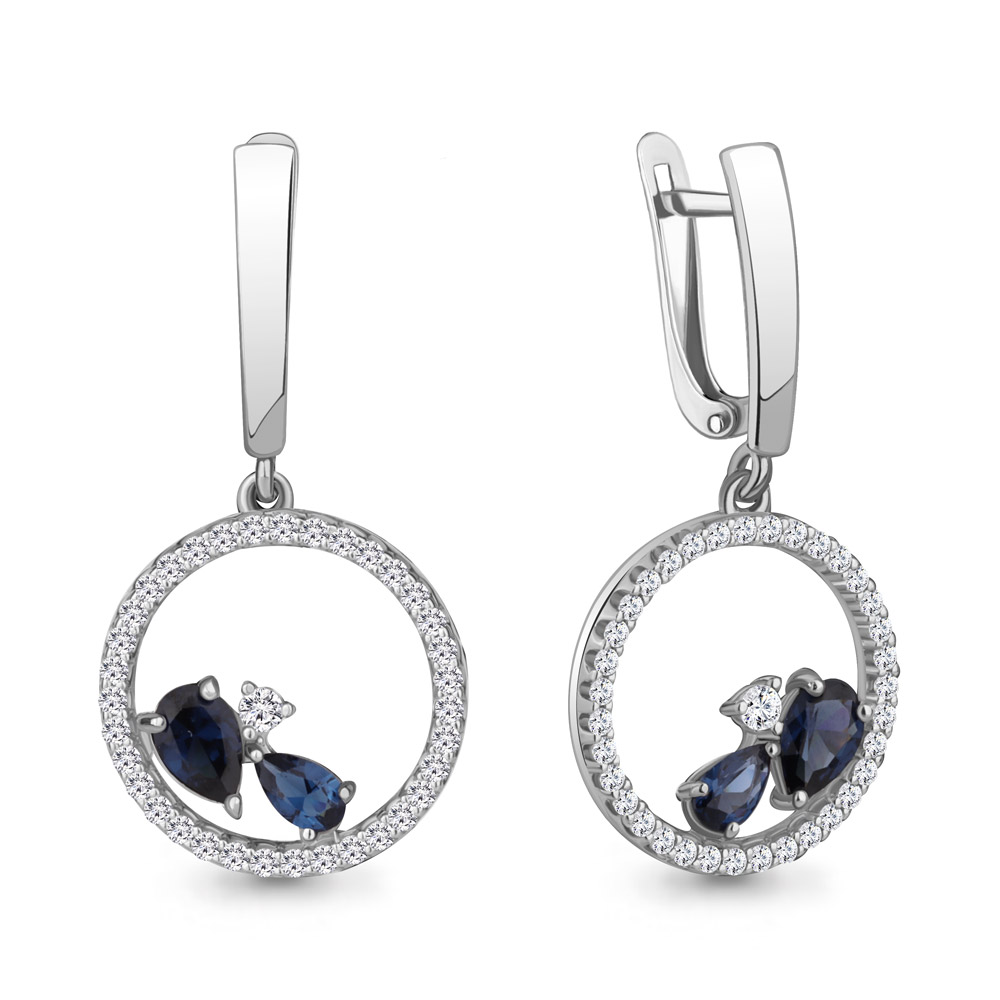 49743АБ Серьги из Серебра с наносапфирами, фианитами из коллекции "Клеопатра"