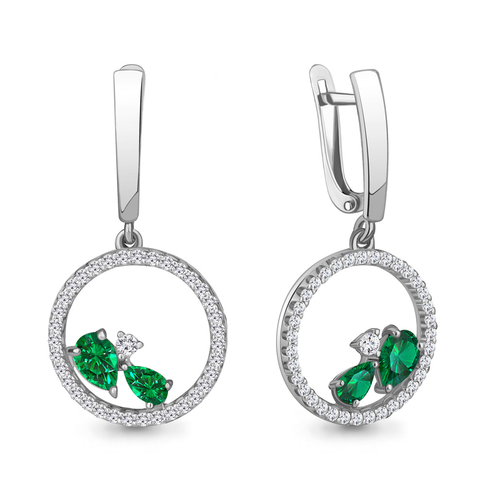 49743АГ Серьги из Серебра с наноизумрудами, фианитами из коллекции "Клеопатра"