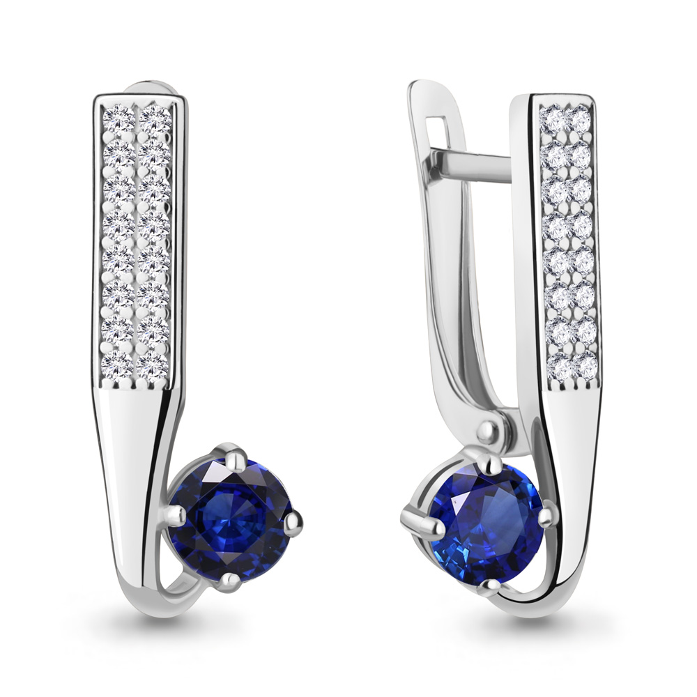 49754АБ Серьги из Серебра с наносапфирами, фианитами из коллекции "Клеопатра"