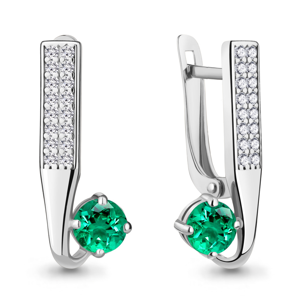 49754АГ Серьги из Серебра с наноизумрудами, фианитами из коллекции "Клеопатра"