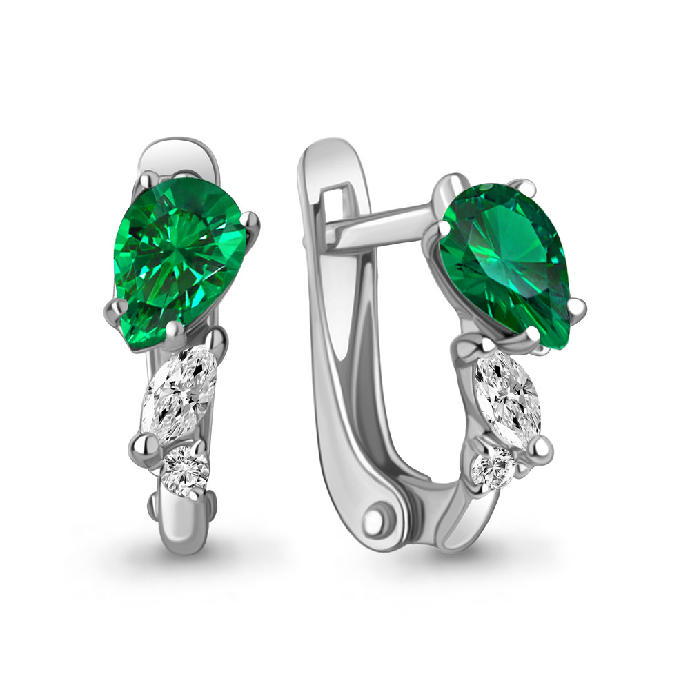 49805П Серьги из Серебра с наноизумрудами, фианитами из коллекции "Клеопатра"