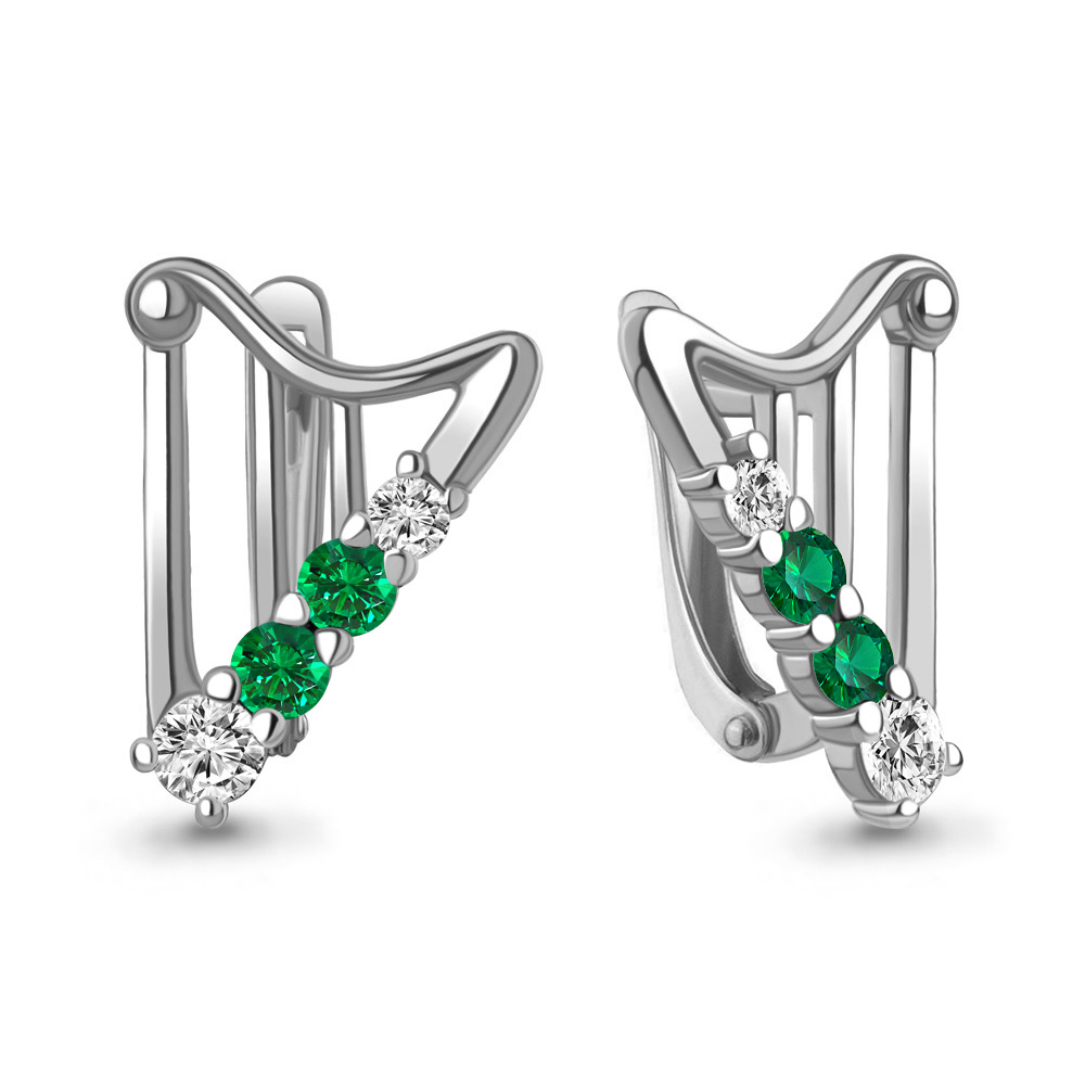 49808АГ Серьги из Серебра с наноизумрудами, фианитами