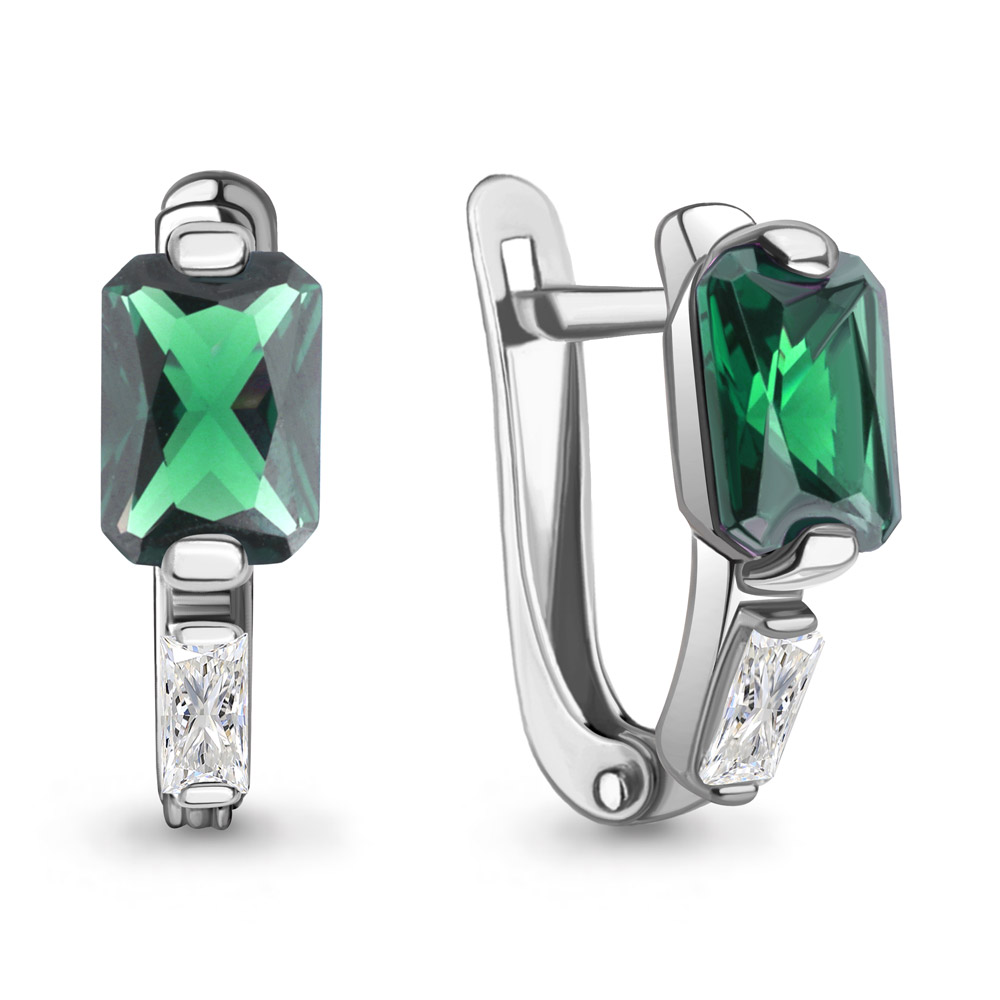 49813П Серьги из Серебра с наноизумрудами, фианитами из коллекции "Клеопатра"