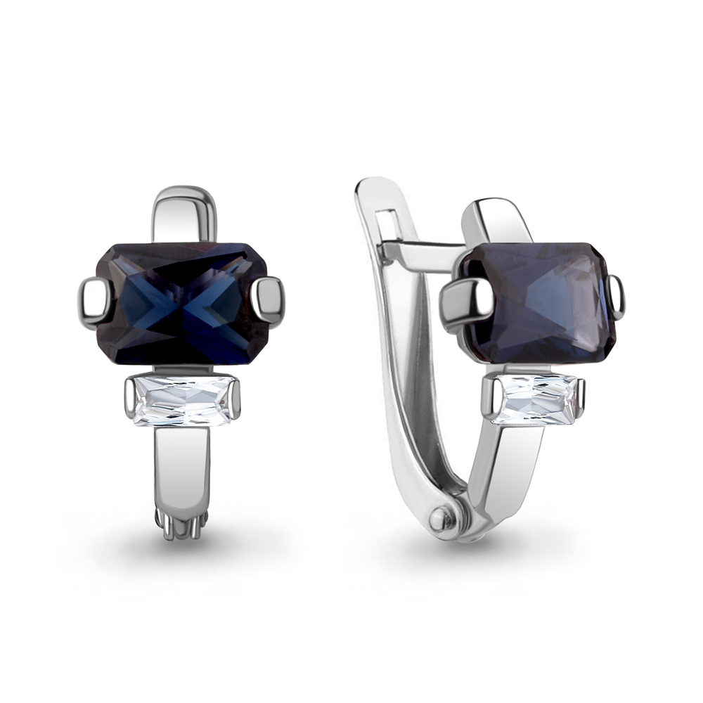 49814Н Серьги из Серебра с наносапфирами, фианитами из коллекции "Клеопатра"