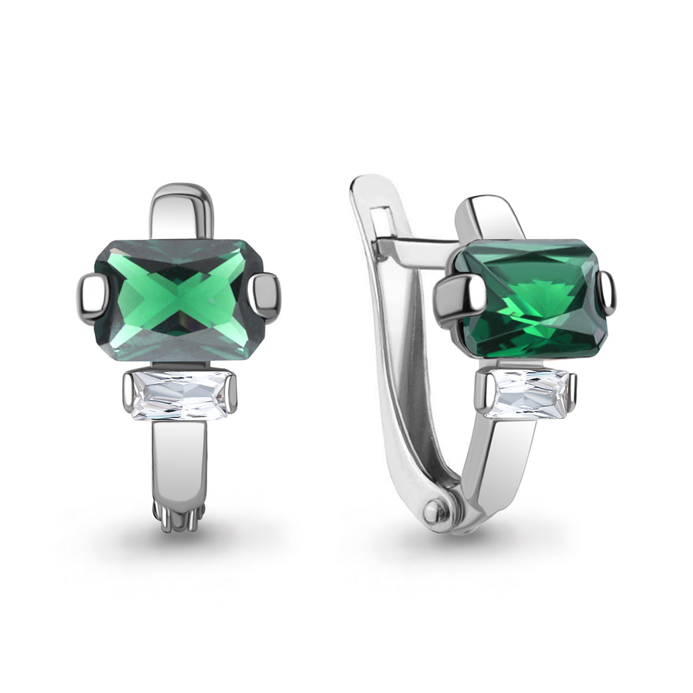 49814П Серьги из Серебра с наноизумрудами, фианитами из коллекции "Клеопатра"