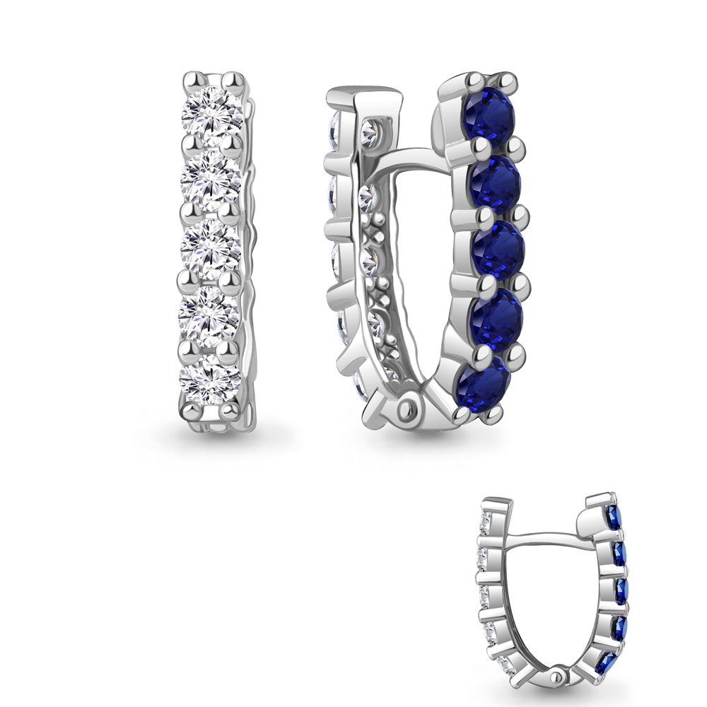 49851АБ Серьги из Серебра с наносапфирами, фианитами из коллекции "Клеопатра"