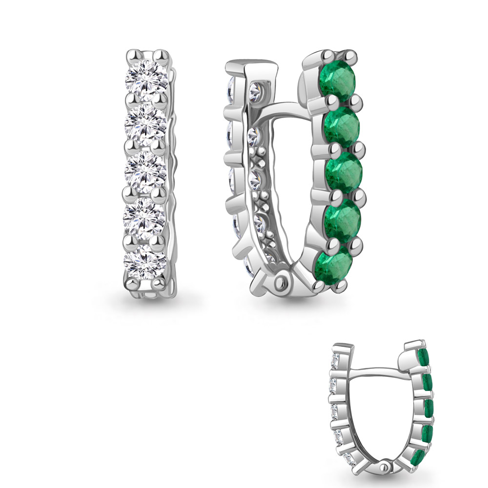 49851АГ Серьги из Серебра с наноизумрудами, фианитами из коллекции "Клеопатра"