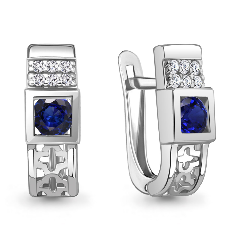 49863АБ Серьги из Серебра с наносапфирами, фианитами из коллекции "Клеопатра"