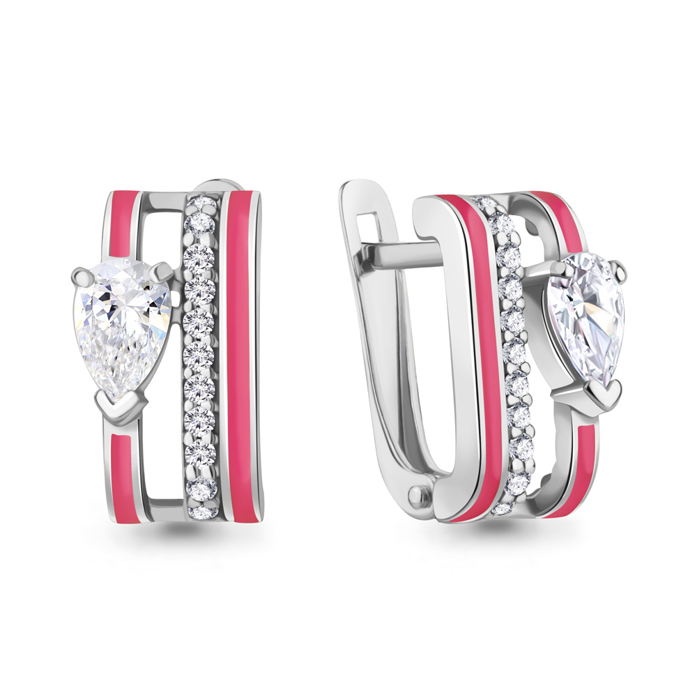 49895А Серьги из Серебра с фианитами, эмалью