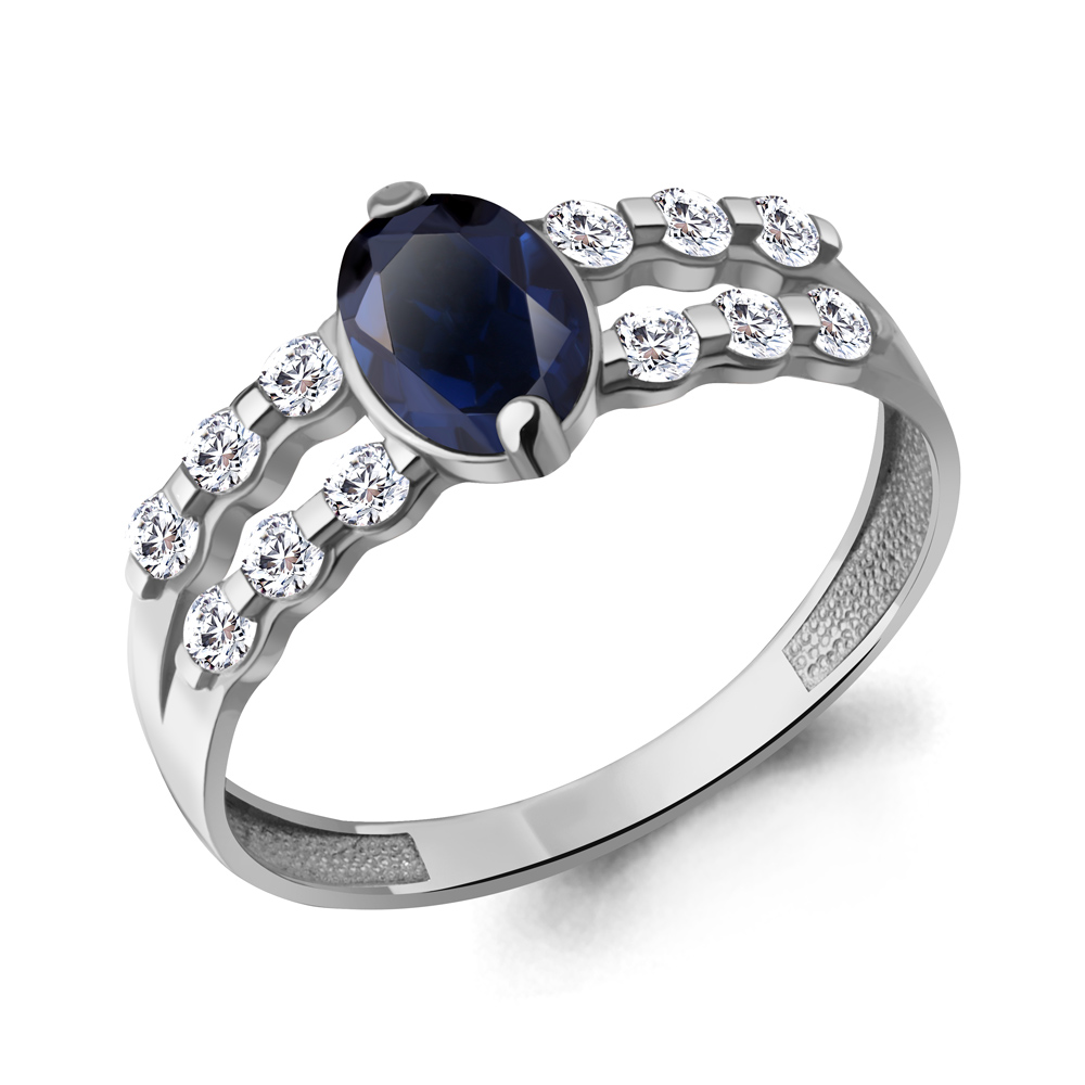 600067АБ Кольцо из Серебра с наносапфиром, фианитами