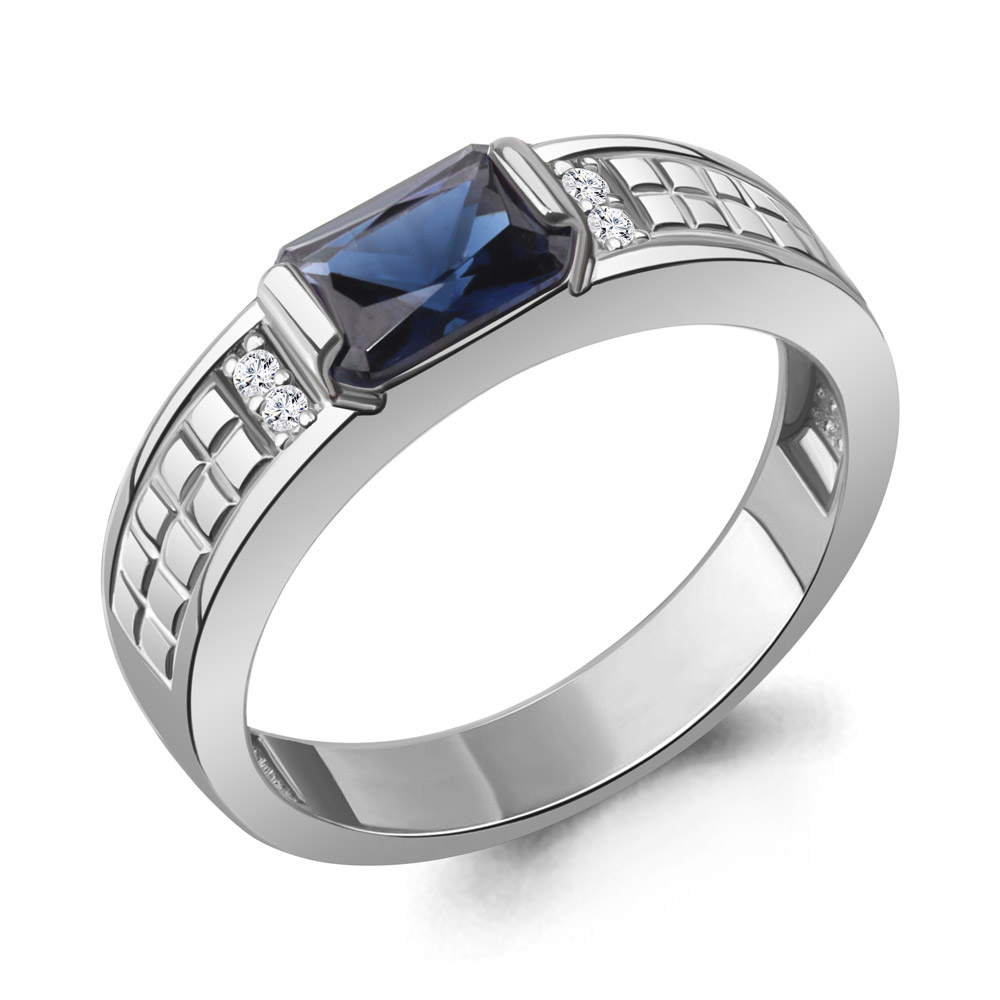 600124АБ Кольцо из Серебра с наносапфиром, фианитами