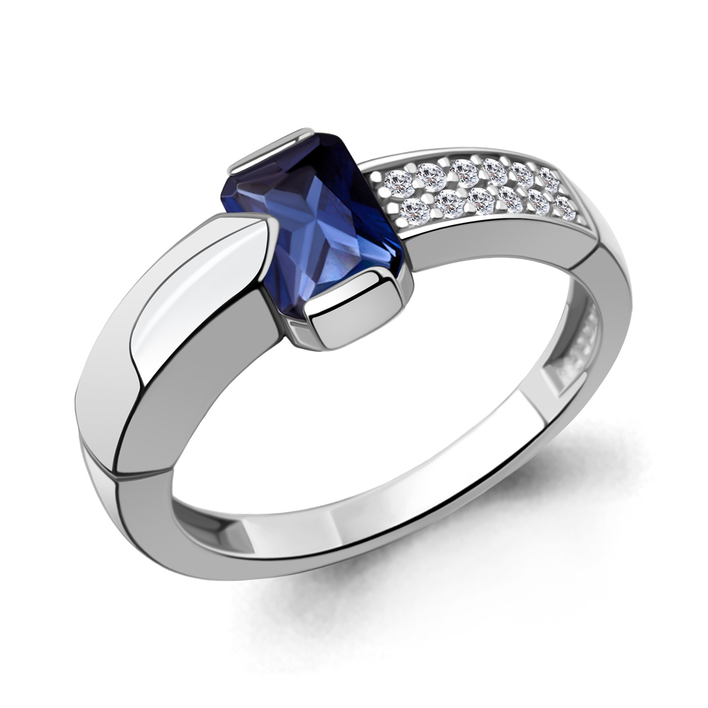 600137АБ Кольцо из Серебра с наносапфиром, фианитами