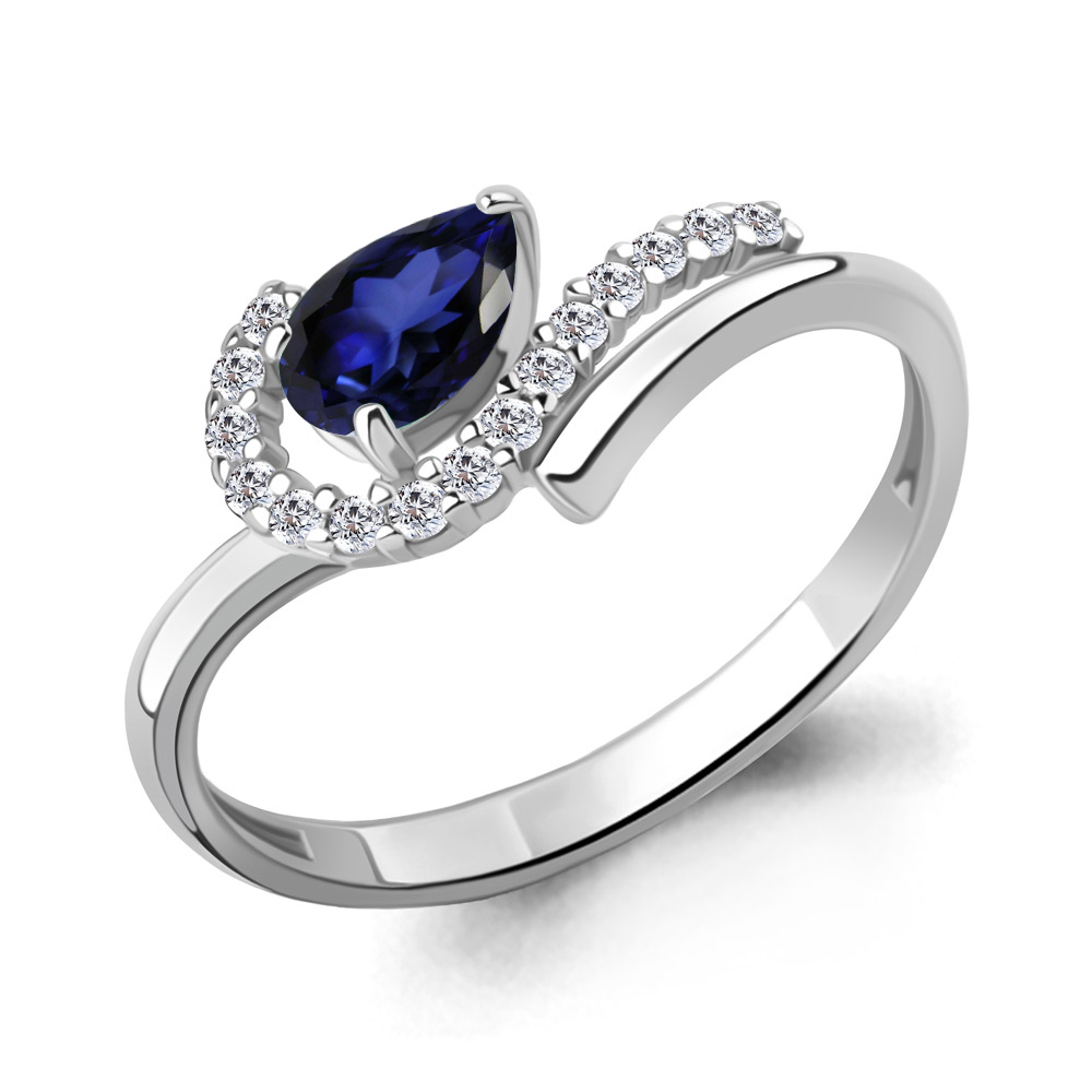 600200АБ Кольцо из Серебра с наносапфиром, фианитами