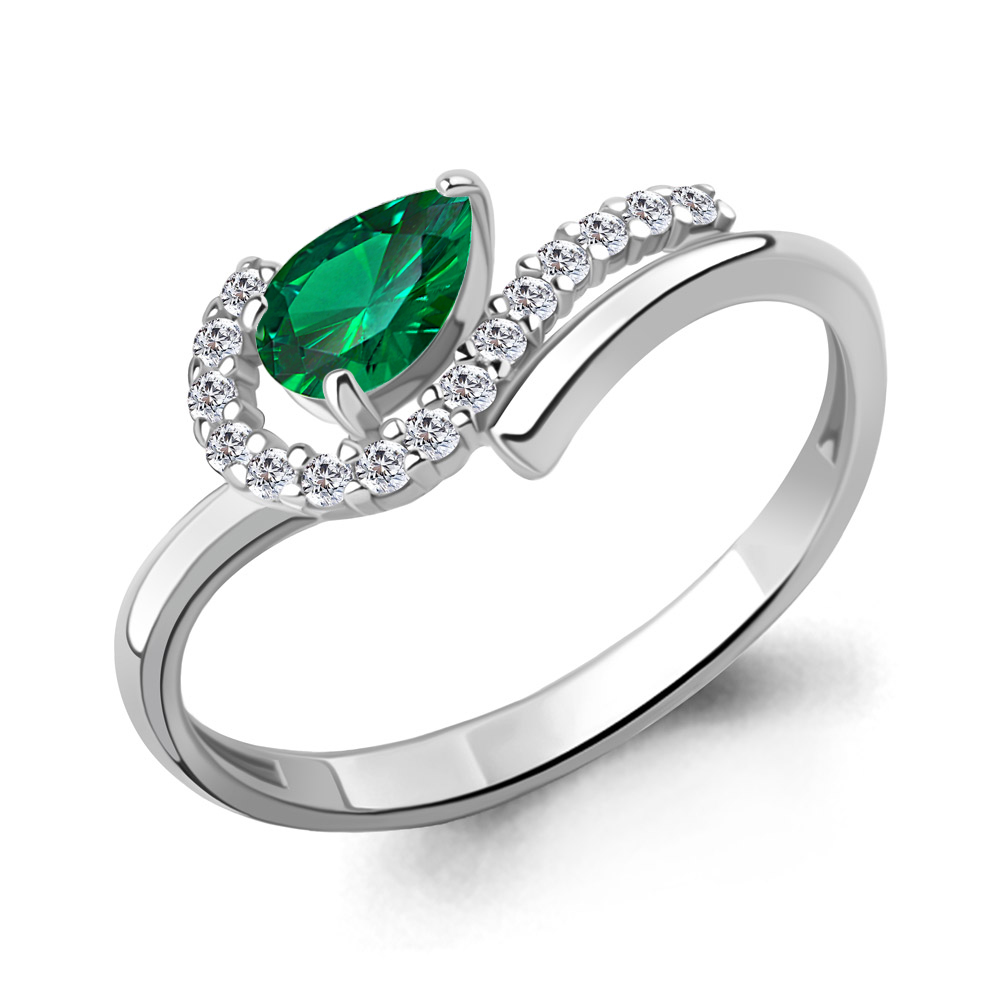600200АГ Кольцо из Серебра с наноизумрудом, фианитами