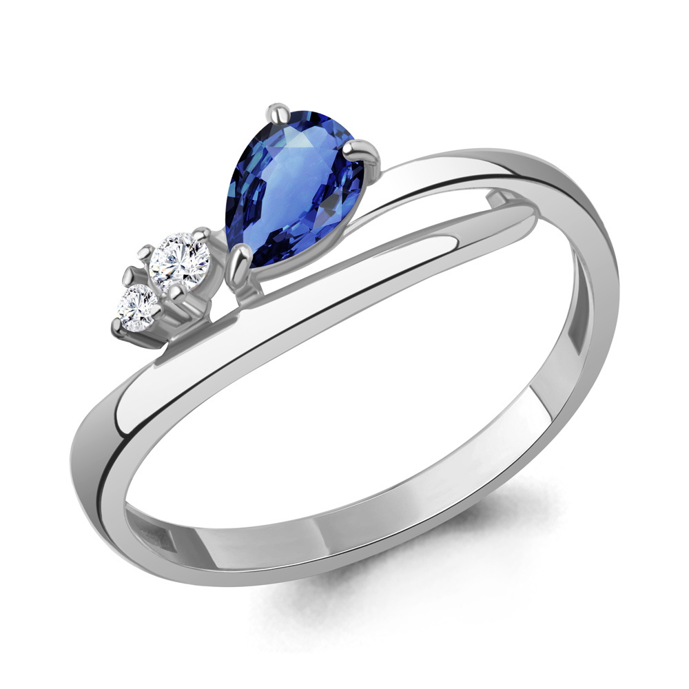600208АБ Кольцо из Серебра с наносапфиром, фианитами